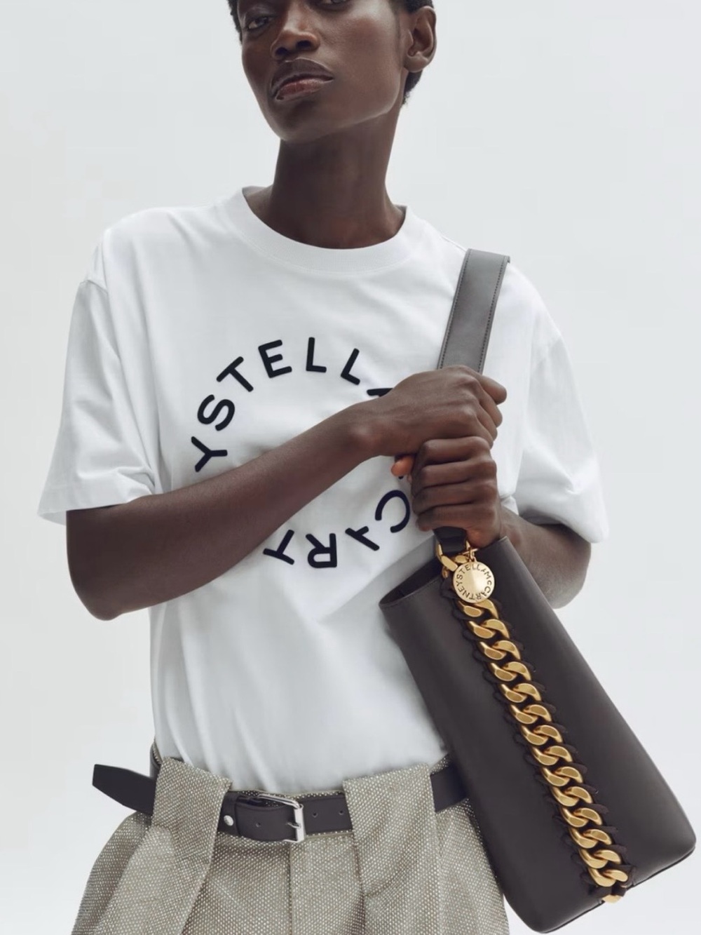 Stella McCartney Brown Shoulder Bag with Gold Chain Detail